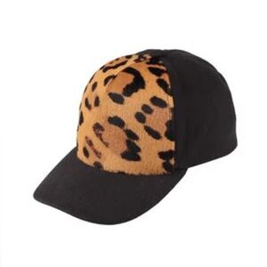 Balmain Leopard Print Panel Black Baseball Cap